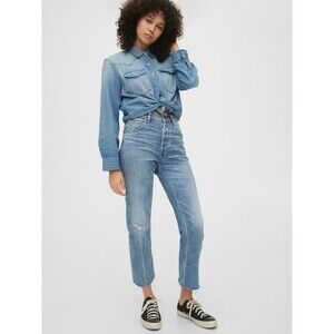 Denim Gap 1969 Light Wash Easy Fit Cropped Raw Hem Jeans (NWT)